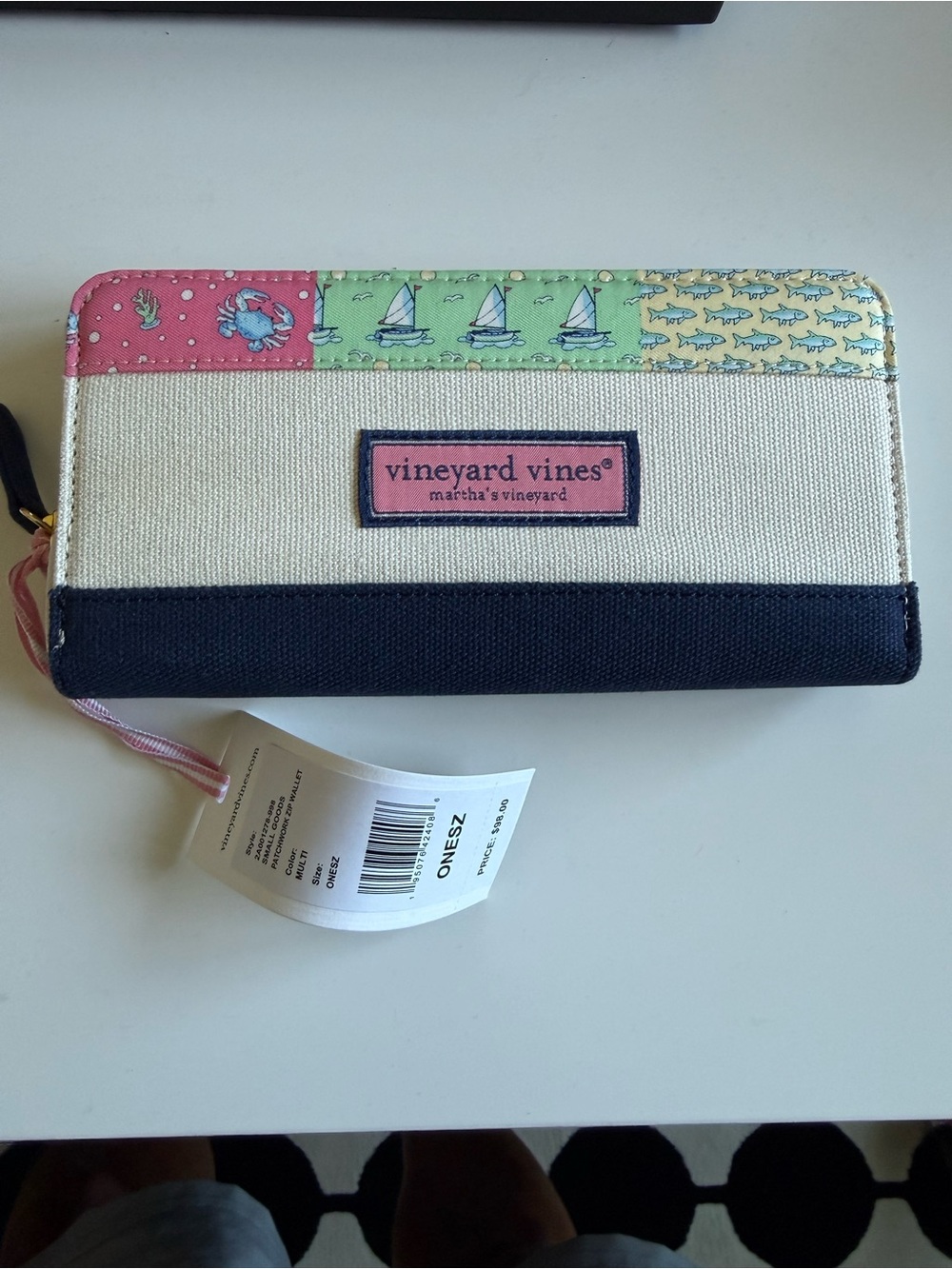Vineyard Vines Zip Wallet in Pink, Navy & Cream